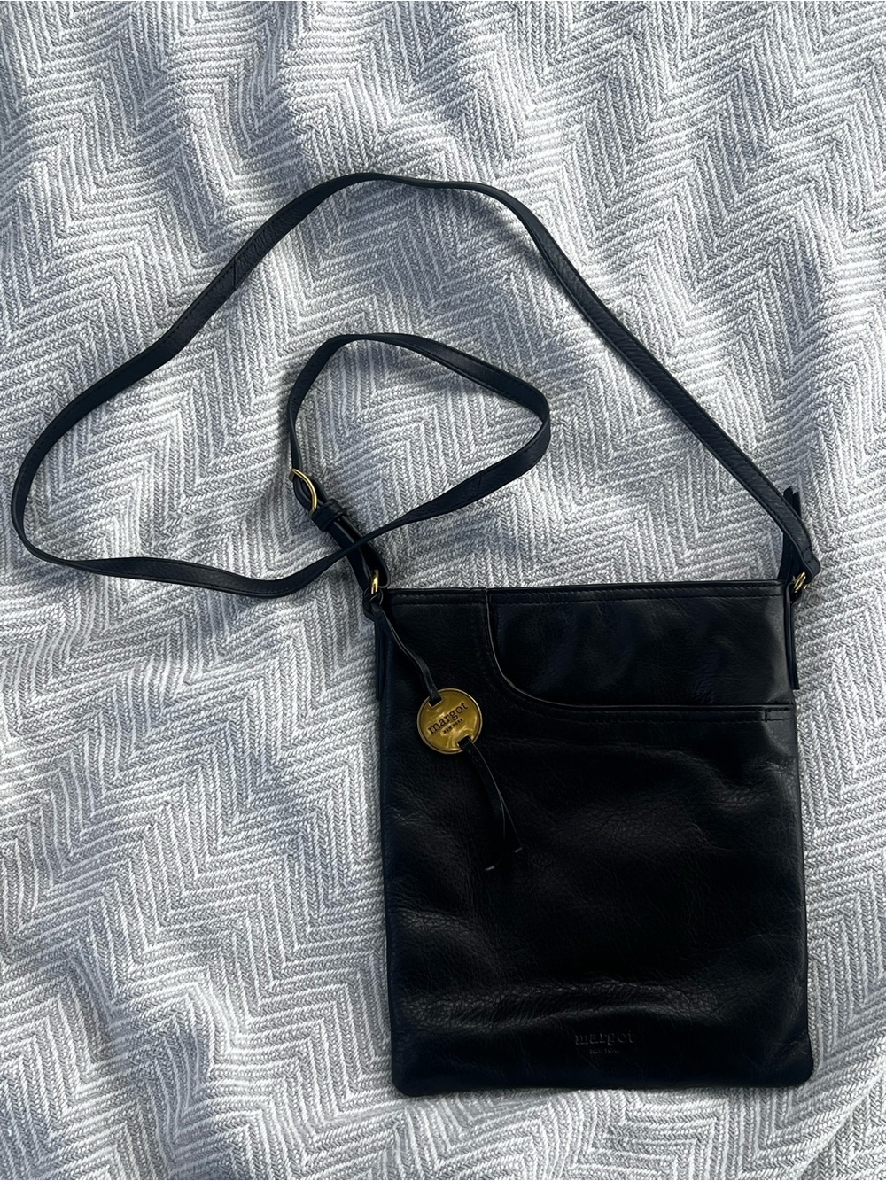 margot Black Leather Crossbody with Gold Accent